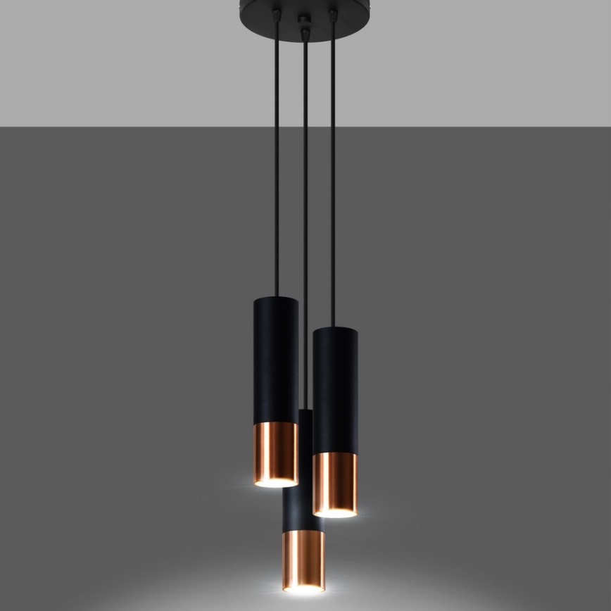 Luster na sajli LOOPEZ 3xGU10/10W/230V okrugli crna/bakar