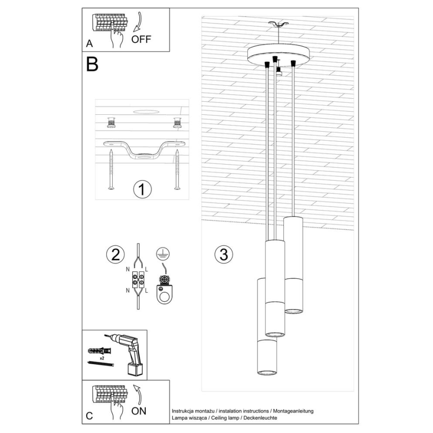 Luster na sajli LOOPEZ 3xGU10/10W/230V okrugli crna/bakar