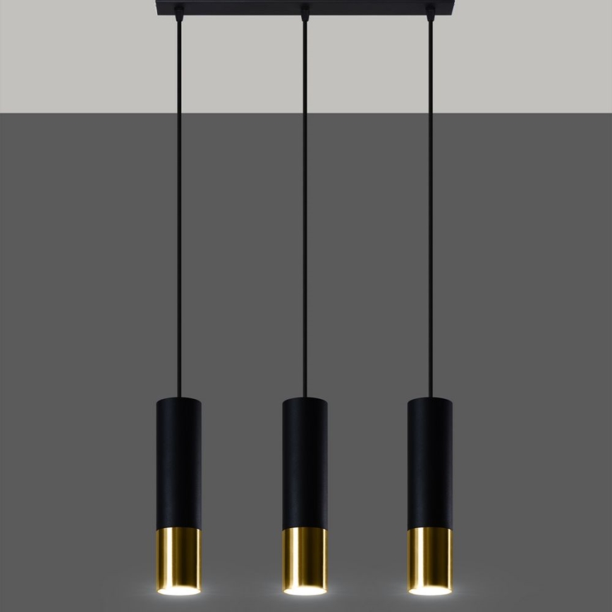 Luster na sajli LOOPEZ 3xGU10/10W/230V crna/zlatna