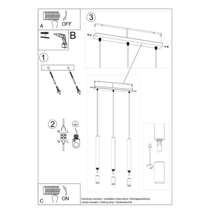 Luster na sajli VIZIER 3xG9/12W/230V crna