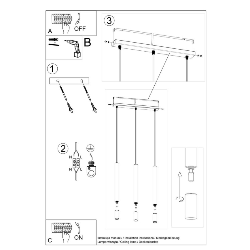 Luster na sajli VIZIER 3xG9/12W/230V crna