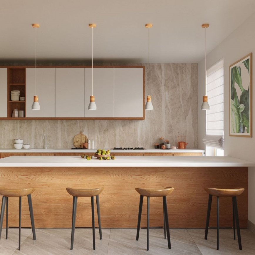 Luster na sajli QUBIC 1xE27/60W/230V beton/breza/bukva