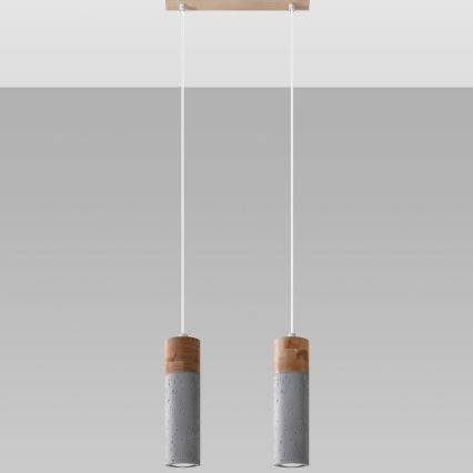 Luster na sajli ZANE 2xGU10/40W/230V beton/breza/bukva
