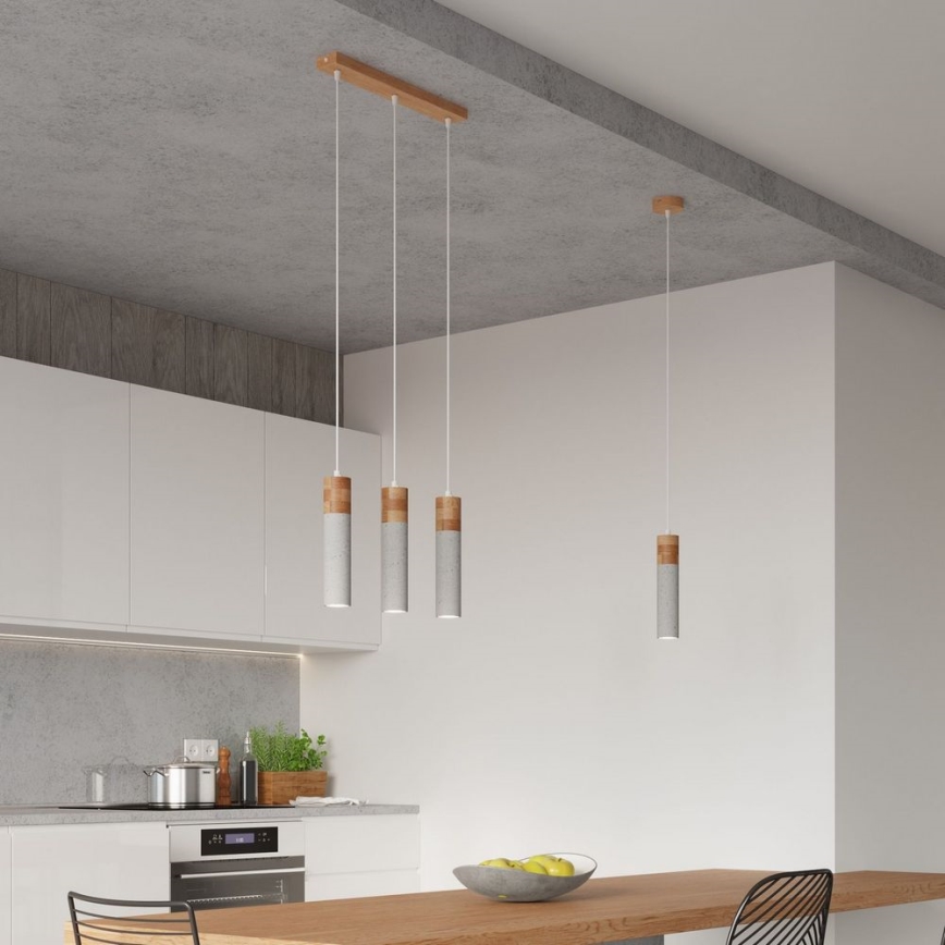 Luster na sajli ZANE 3xGU10/40W/230V beton/breza/bukva
