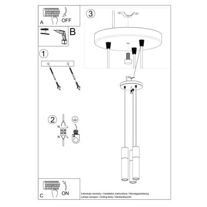 Luster na sajli PABLO 3xGU10/40W/230V crna/bukva