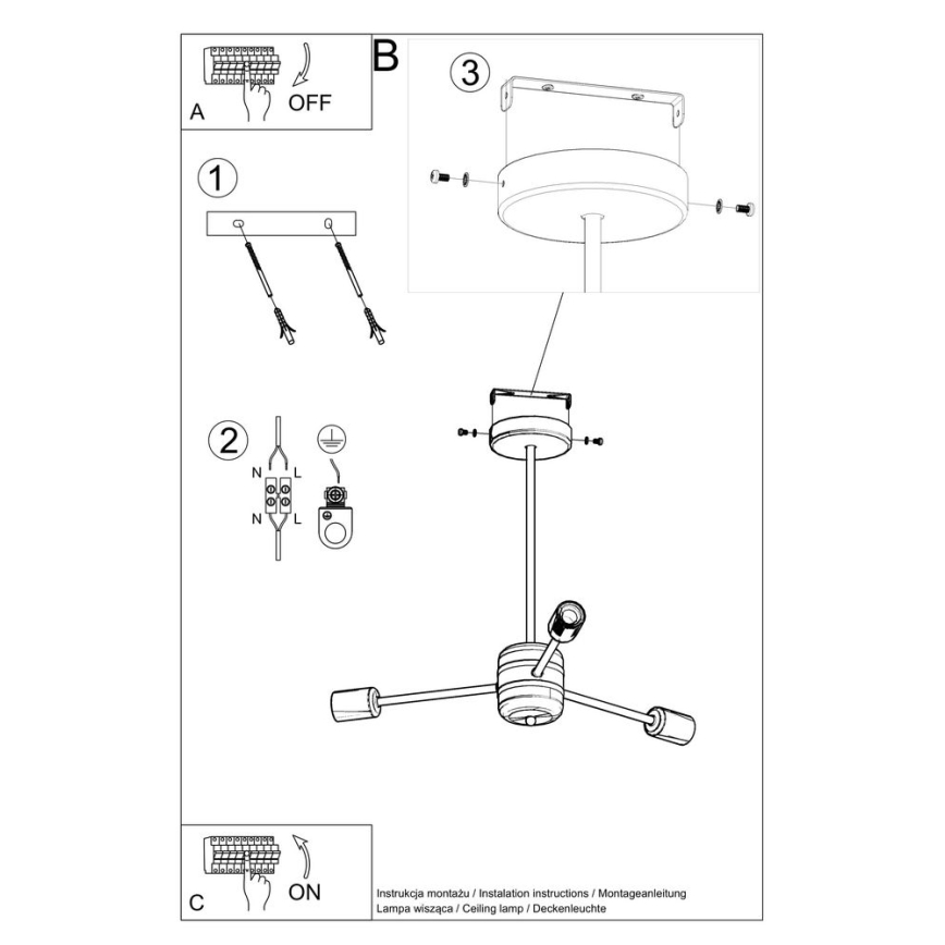 Viseći luster LANGO 3xE27/60W/230V crna
