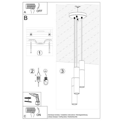 Luster na sajli BORGIO 3xGU10/40W/230V beton/metal bijela