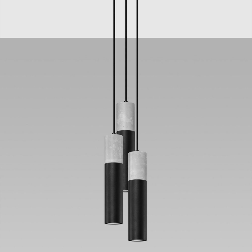 Luster na sajli BORGIO 3xGU10/40W/230V beton/metal crna