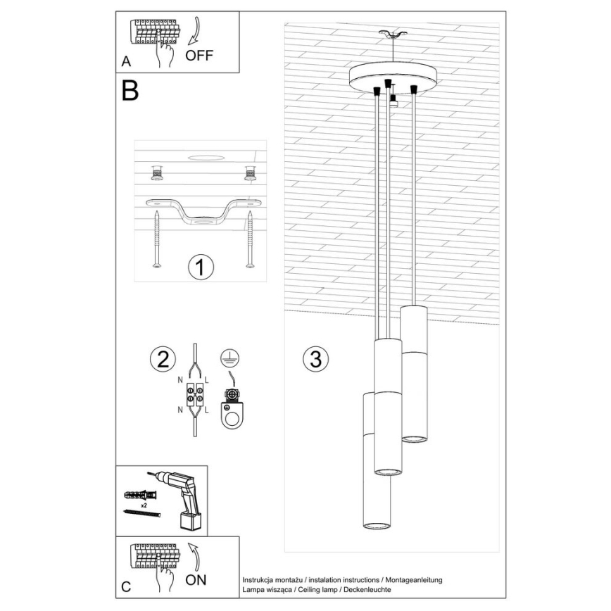 Luster na sajli BORGIO 3xGU10/40W/230V beton/metal crna