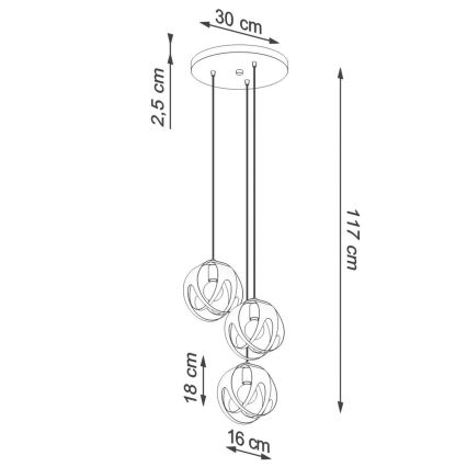 Luster na sajli TULOS 3xE27/60W/230V bijela