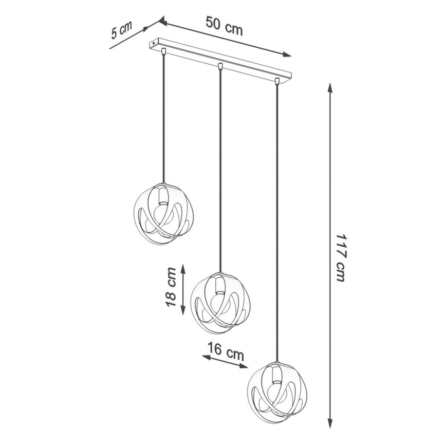 Luster na sajli TULOS 3xE27/60W/230V bijela