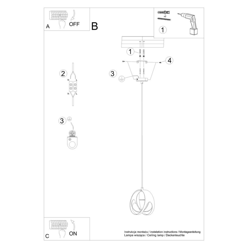 Luster na sajli TULOS 1xE27/60W/230V crna
