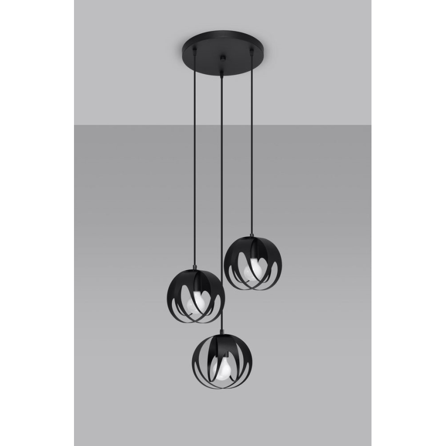 Luster na sajli TULOS 3xE27/60W/230V crna