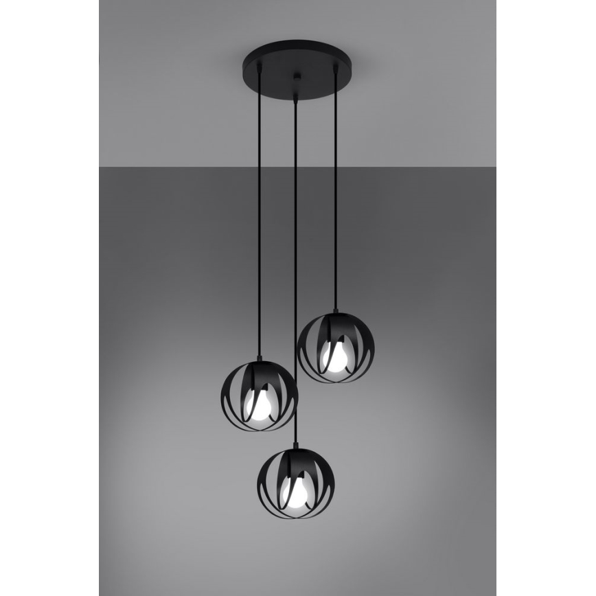 Luster na sajli TULOS 3xE27/60W/230V crna