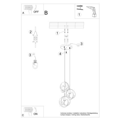 Luster na sajli TULOS 3xE27/60W/230V crna