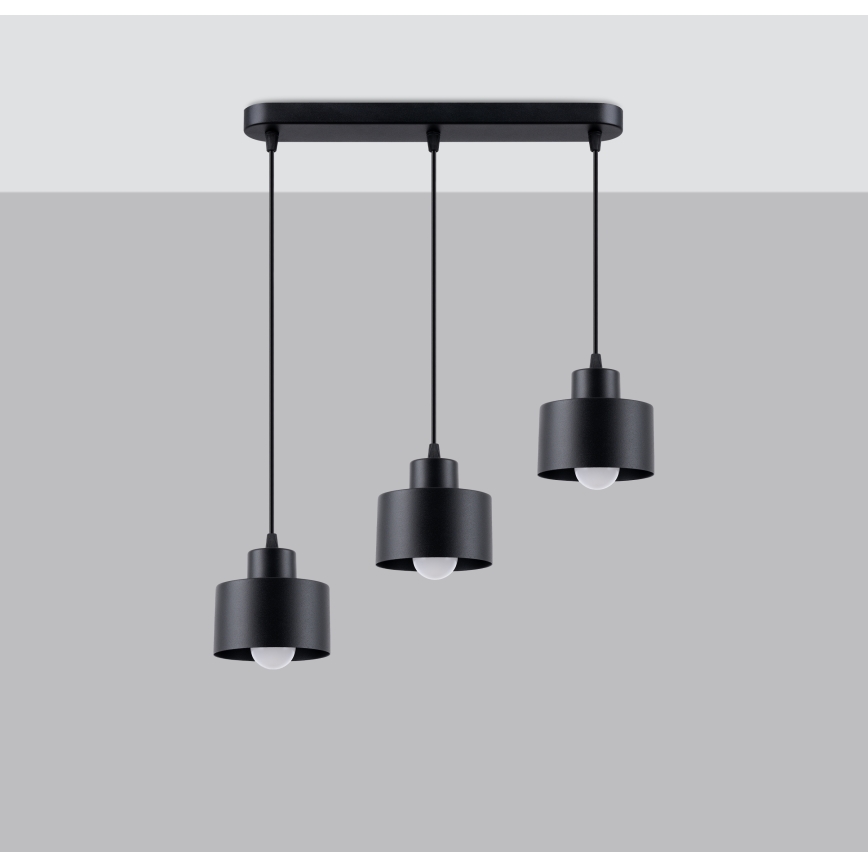 Luster na sajli SAVAR 3xE27/60W/230V crna