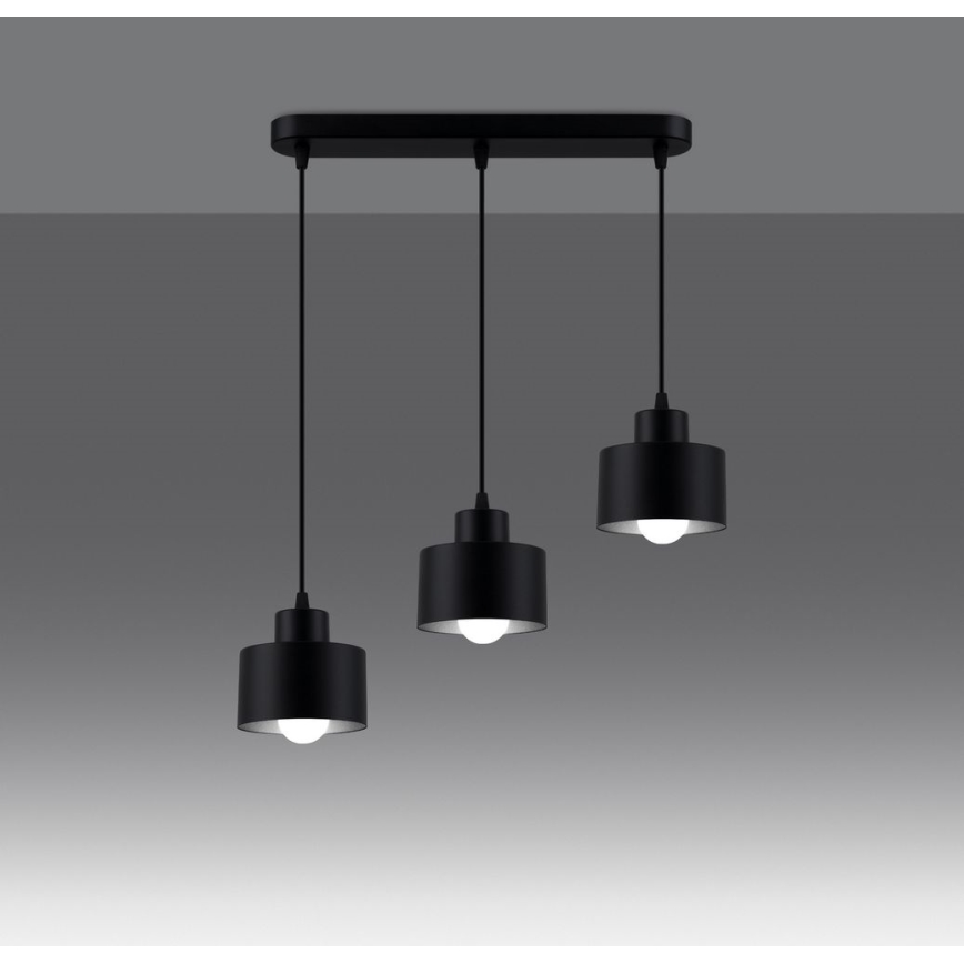 Luster na sajli SAVAR 3xE27/60W/230V crna