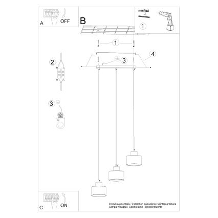 Luster na sajli SAVAR 3xE27/60W/230V crna
