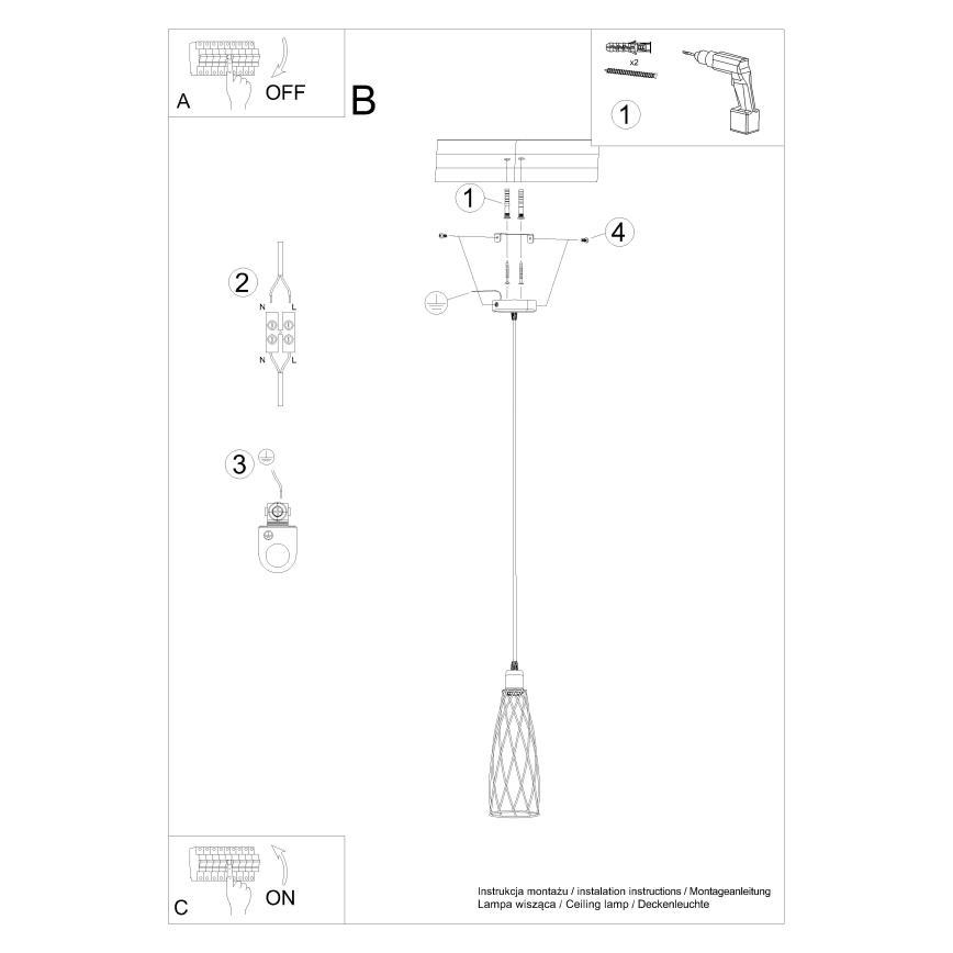 Luster na sajli SUBA 1xE27/15W/230V crna