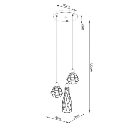 Luster na sajli SUBA 3xE27/15W/230V crna