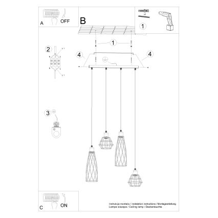 Luster na sajli SUBA 4xE27/15W/230V crna