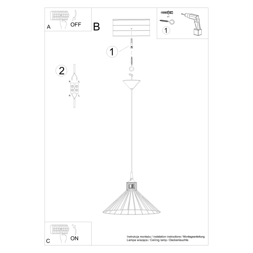 Luster na sajli EDA 1xE27/15W/230V crna