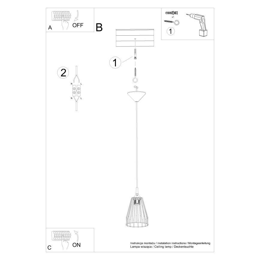 Luster na sajli LEYO 1xE27/15W/230V crna