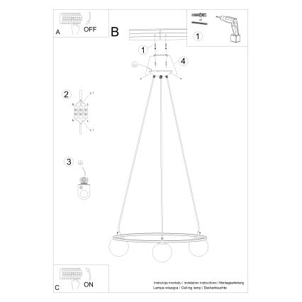 Luster na sajli YOLI 3xG9/8W/230V crna