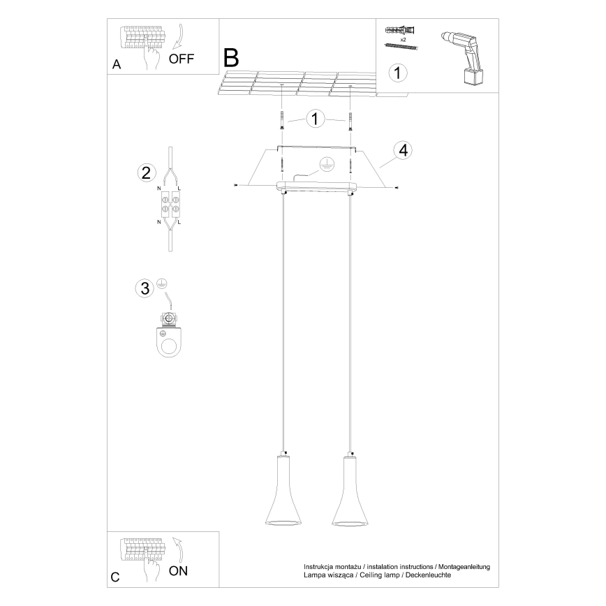 Luster na sajli REA 2xE14/12W/230V beton