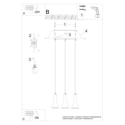 Luster na sajli REA 3xE14/12W/230V beton