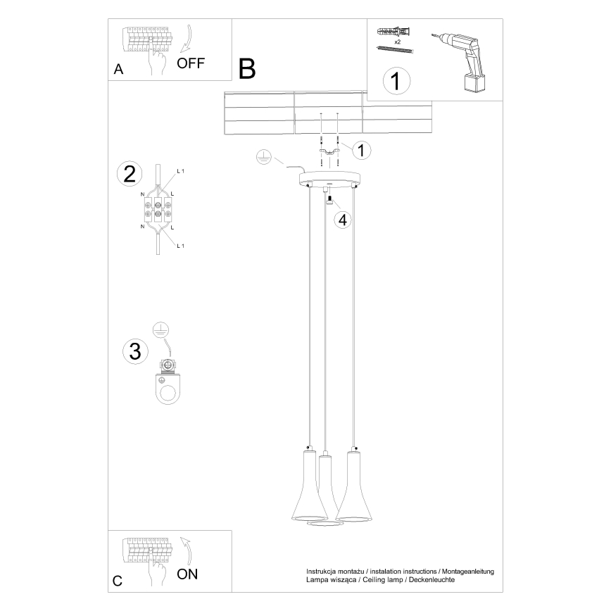 Luster na sajli REA 3xE14/12W/230V beton