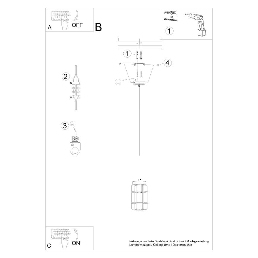 Luster na sajli GOTTO 1xE27/15W/230V crna/bukva