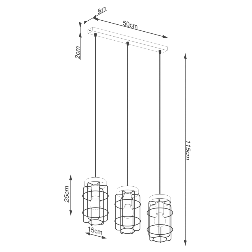 Luster na sajli GOTTO 3xE27/15W/230V crna/bukva