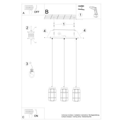 Luster na sajli GOTTO 3xE27/15W/230V crna/bukva