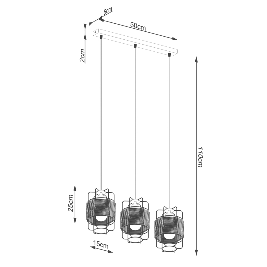 Luster na sajli GIZUR 3xE27/15W/230V