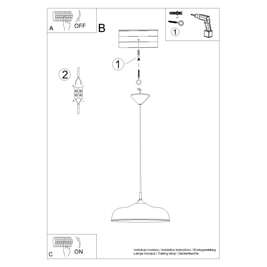 Luster na sajli GINA 1xE27/15W/230V pr. 38 cm crna