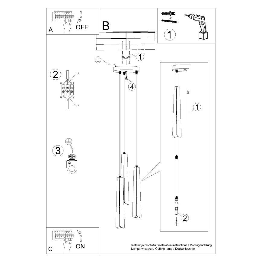 Luster na sajli PRYSM 3xG9/8W/230V crna