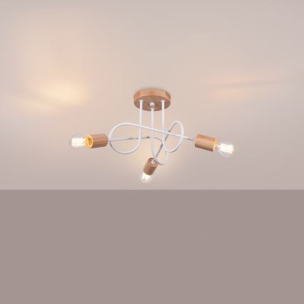 Nadgradni luster EMBER 3xE27/15W/230V bijela/bež/bukva