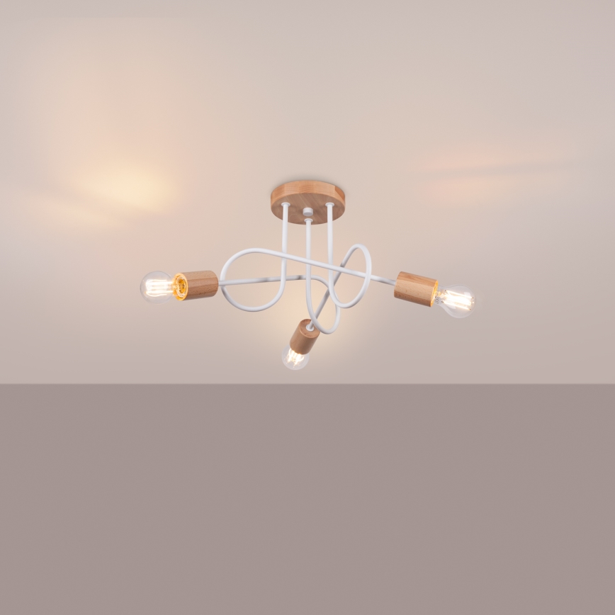 Nadgradni luster EMBER 3xE27/15W/230V bijela/bež/bukva