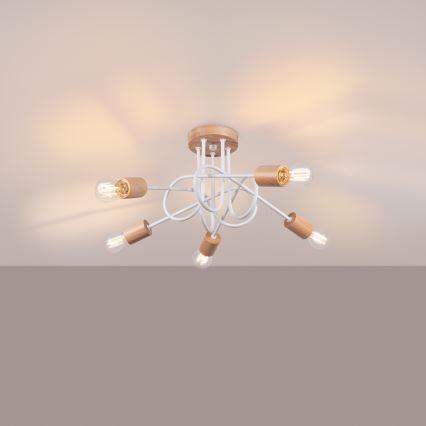 Nadgradni luster EMBER 5xE27/15W/230V bijela/bež/bukva