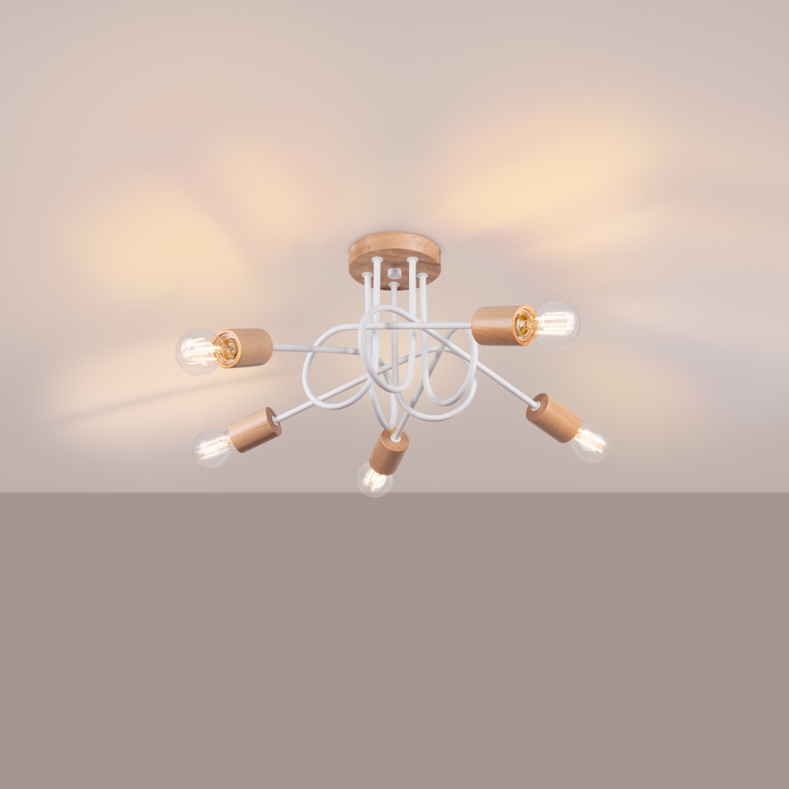 Nadgradni luster EMBER 5xE27/15W/230V bijela/bež/bukva