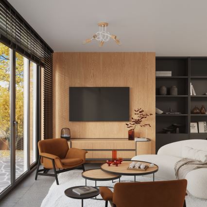 Nadgradni luster EMBER 5xE27/15W/230V bijela/bež/bukva