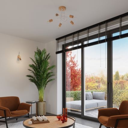 Nadgradni luster EMBER 5xE27/15W/230V bijela/bež/bukva
