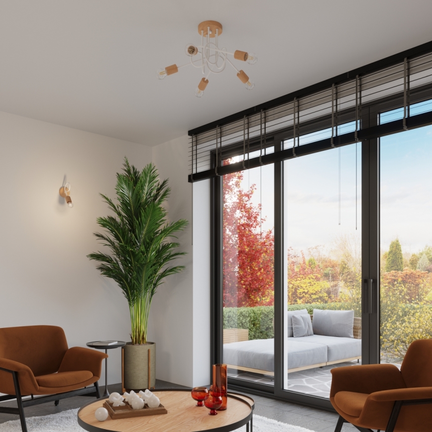Nadgradni luster EMBER 5xE27/15W/230V bijela/bež/bukva