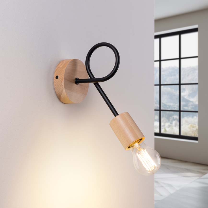 Zidna lampa EMBER 1xE27/15W/230V crna/bež/bukva