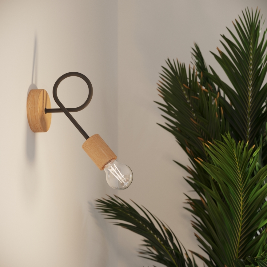 Zidna lampa EMBER 1xE27/15W/230V crna/bež/bukva