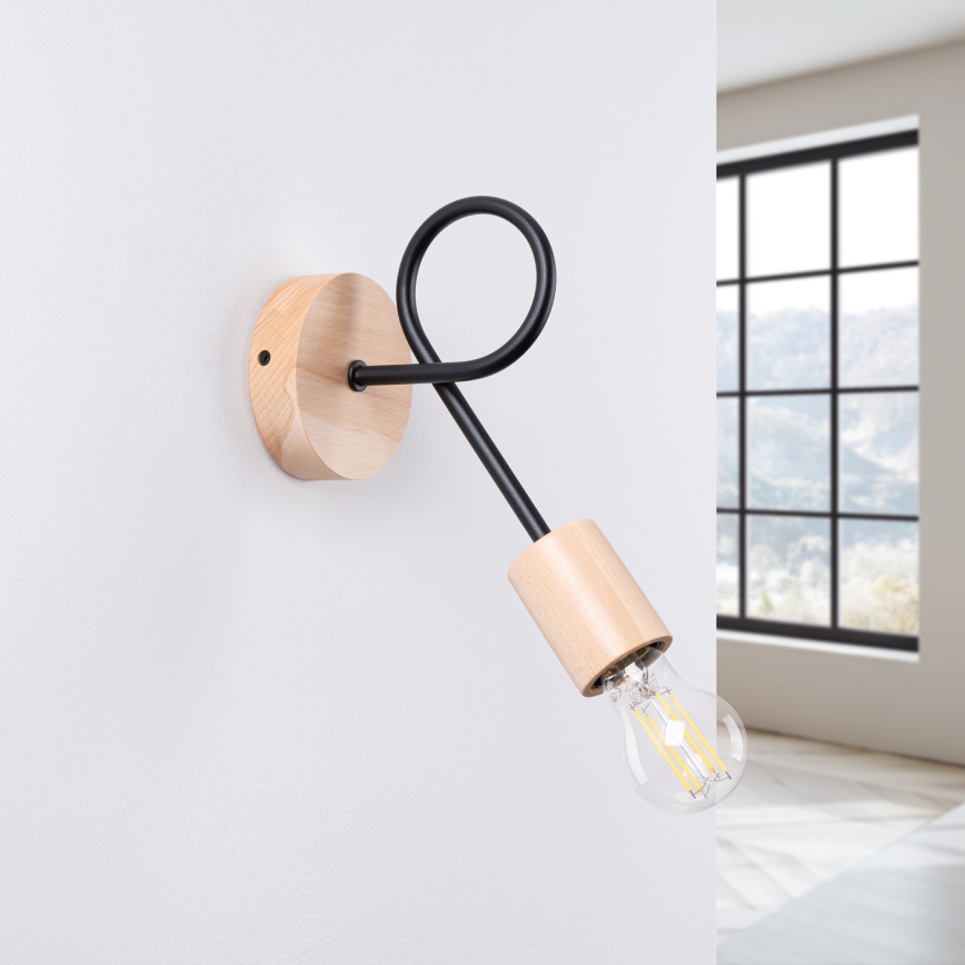 Zidna lampa EMBER 1xE27/15W/230V crna/bež/bukva