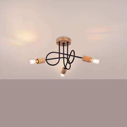 Nadgradni luster EMBER 3xE27/15W/230V crna/bež/bukva