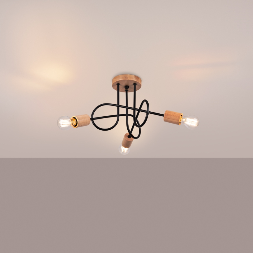 Nadgradni luster EMBER 3xE27/15W/230V crna/bež/bukva
