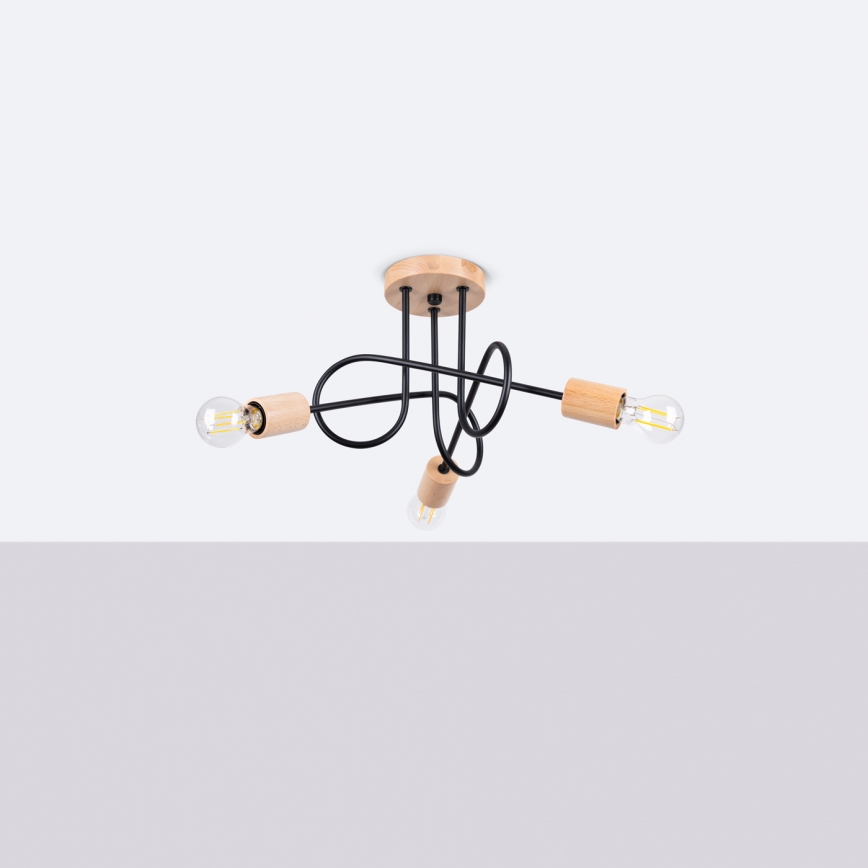 Nadgradni luster EMBER 3xE27/15W/230V crna/bež/bukva